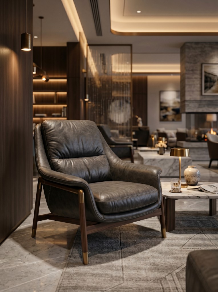 The Evening Lounge — charcoal leather armchair